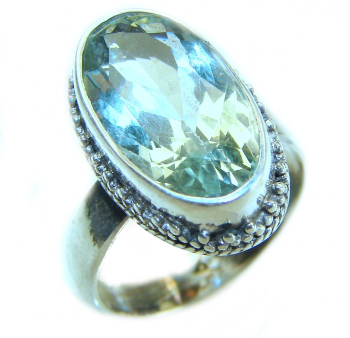 Green Ivy 6.2 CARAT Green Amethyst Prasolite .925 Sterling Silver handmade Ring s. 8