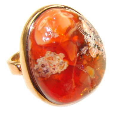 Inner Fire 25.5 carat Authentic Mexican Opal 14K Gold over .925 Sterling Silver handcrafted ring size 7 adjustable