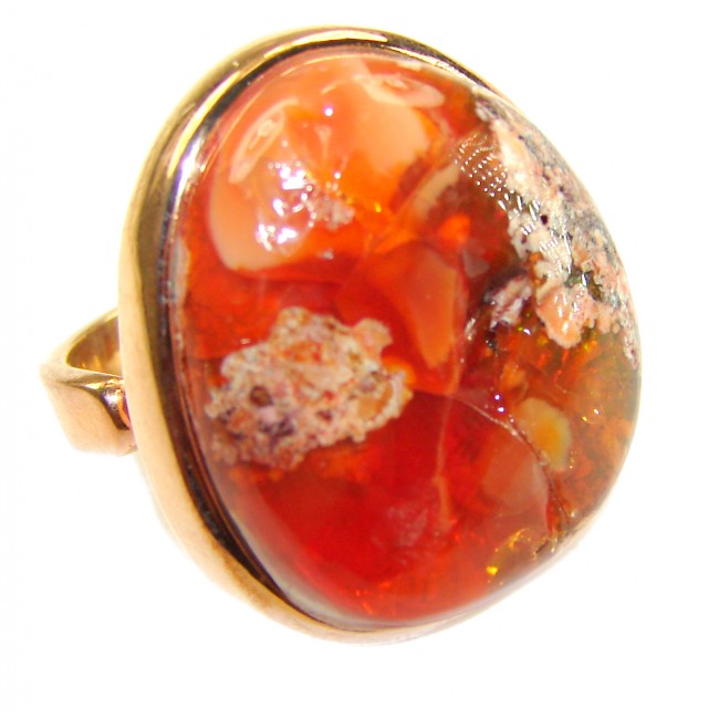 Inner Fire 25.5 carat Authentic Mexican Opal 14K Gold over .925 Sterling Silver handcrafted ring size 7 adjustable