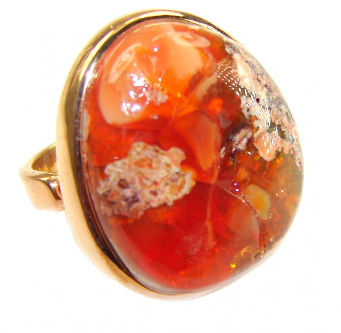 Inner Fire 25.5 carat Authentic Mexican Opal 14K Gold over .925 Sterling Silver handcrafted ring size 7 adjustable - video