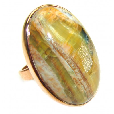 Large Silky Golden Pietersite 14K Rose Gold over .925 Sterling Silver handmade Ring size 8 adjustable
