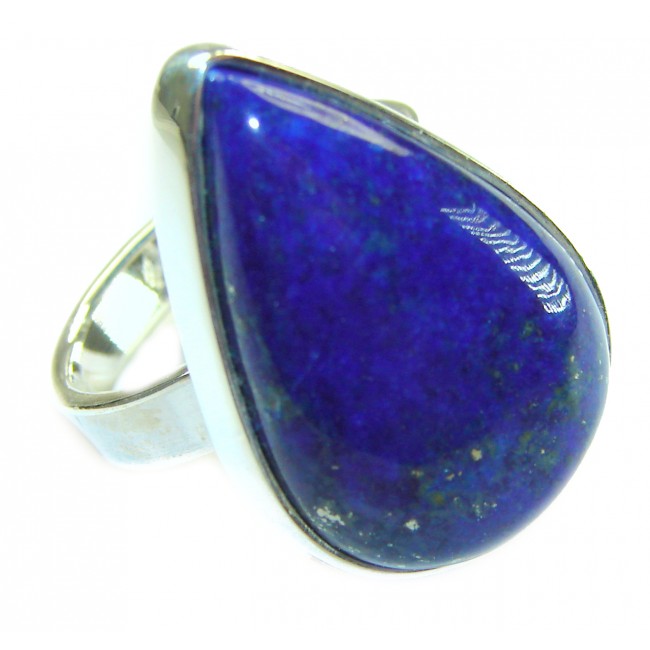 Natural 20.8 carat Lapis Lazuli .925 Sterling Silver handcrafted ring size 7 adjustable
