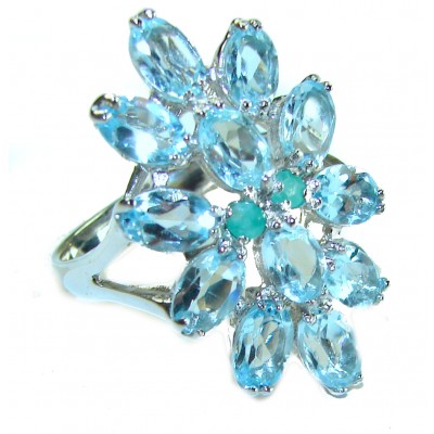 Eau Pure 12.5 carat AQUAMARINE .925 Sterling Silver Handcrafted Ring size 8