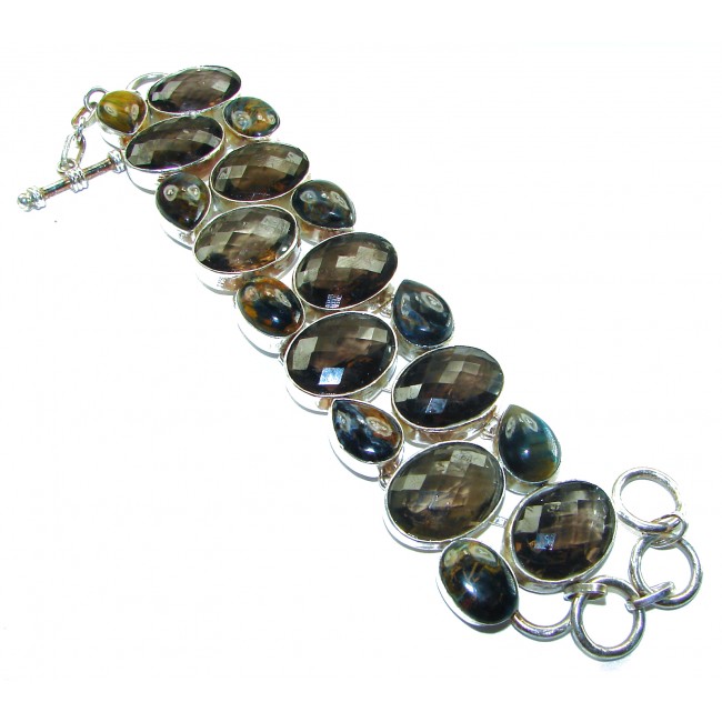 Faith Washed Fear Away 70.2 grams carat Smoky Topaz .925 Sterling Silver handcrafted bracelet