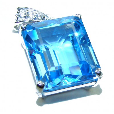 Costa del Sol baquette cut 10.8 carat Swiss Blue Topaz .925 Sterling Silver Handcrafted Pendant