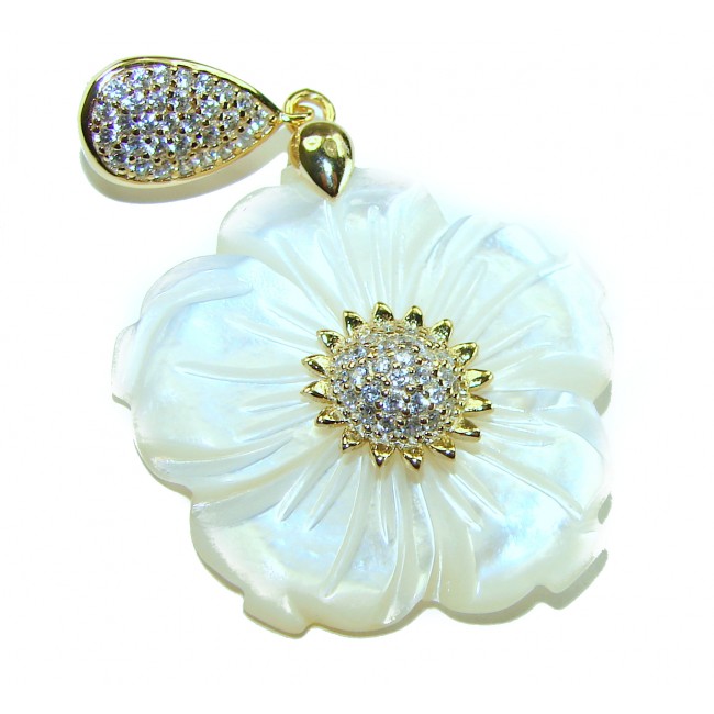 Genuine Blister Pearl lab grown Diamond 18K Gold over .925 Sterling Silver Statement pendant