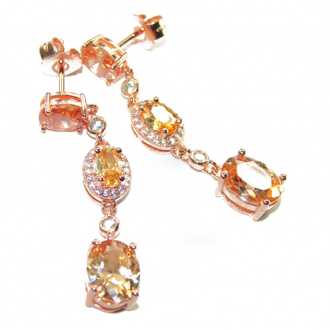 Luxurious Oval cut 7.5 carat Yellow Sapphire 18K Gold over .925 Sterling Silver handcrafted earrings