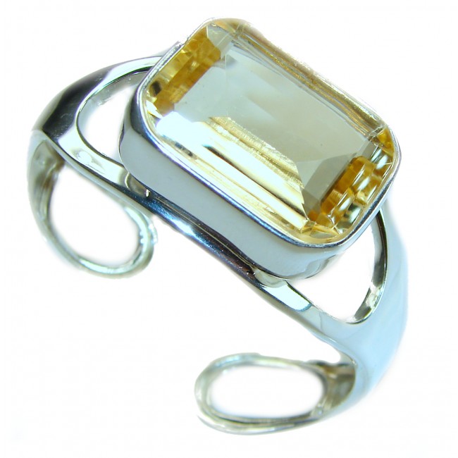Simplicity 61.5 carat Genuine Lemon Quartz handcrafted .925 Sterling Silver Bracelet / Cuff