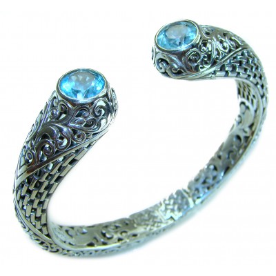 Large and Heavy Bali Legacy 45.5 grams authentic 10.9 carat Swiss Blue topaz Floral Bracelet in .925 Sterling Silver handcrafted
