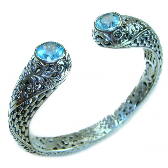 Large and Heavy Bali Legacy 45.5 grams authentic 10.9 carat Swiss Blue topaz Floral Bracelet in .925 Sterling Silver handcrafted