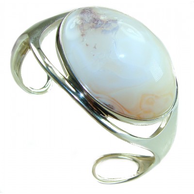 Full of Secrets 125.5 carat Genuine Mexican white Fire Opal handcrafted .925 Sterling Silver Bracelet / Cuff