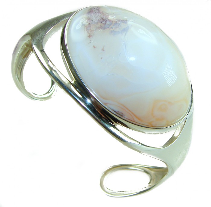 Full of Secrets 125.5 carat Genuine Mexican white Fire Opal handcrafted .925 Sterling Silver Bracelet / Cuff