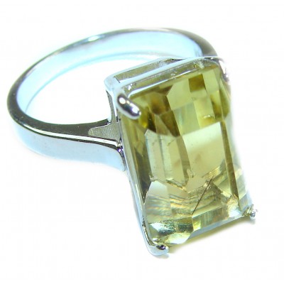 Solid 11.8 carat Genuine Lemon Quartz .925 Sterling Silver handcrafted ring size 8