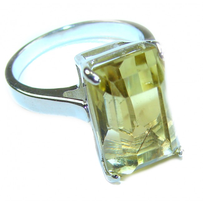 Solid 11.8 carat Genuine Lemon Quartz .925 Sterling Silver handcrafted ring size 8