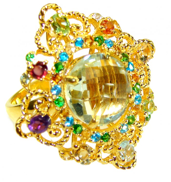 Celtic Spirit authentic fancy cut 11.5 carat Citrine 18K Gold over .925 Sterling Silver handcrafted Statement Ring s. 7