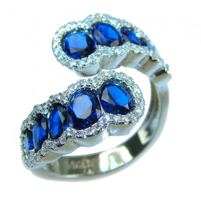 Art Deco Genuine 6.5 carat Sapphire .925 Sterling Silver handcrafted Ring size 6