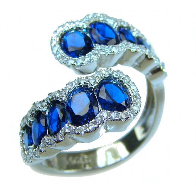 Art Deco Genuine 6.5 carat Sapphire .925 Sterling Silver handcrafted Ring size 6