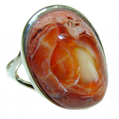 Inner Fire 28.5 carat Authentic Mexican Opal 14K Gold over .925 Sterling Silver handcrafted ring size 8 adjustable