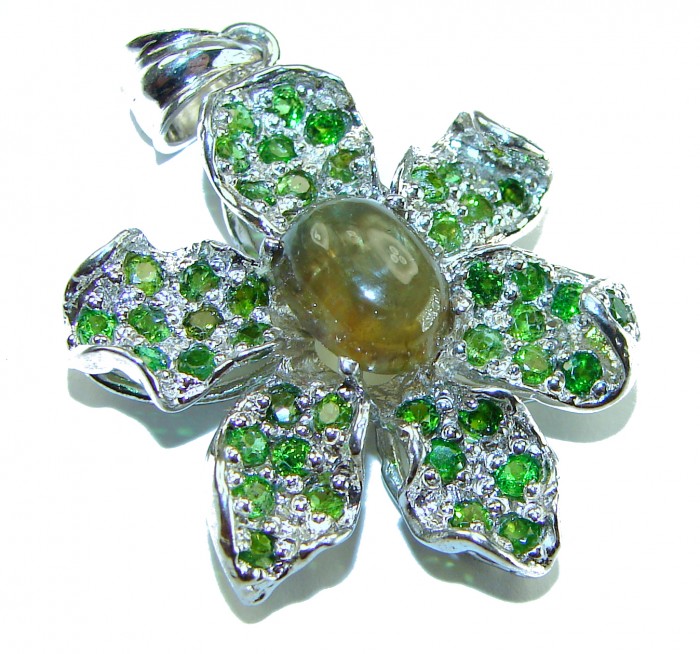 Rio de Janeiro - 12.5 carat green Brazailian Tourmaline 14K Gold over .925 Sterling Silver handcrafted Pendant