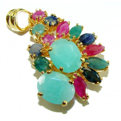 Luxurious 14.5 carat Emerald 18K Gold over .925 Sterling Silver handmade Statement Pendant