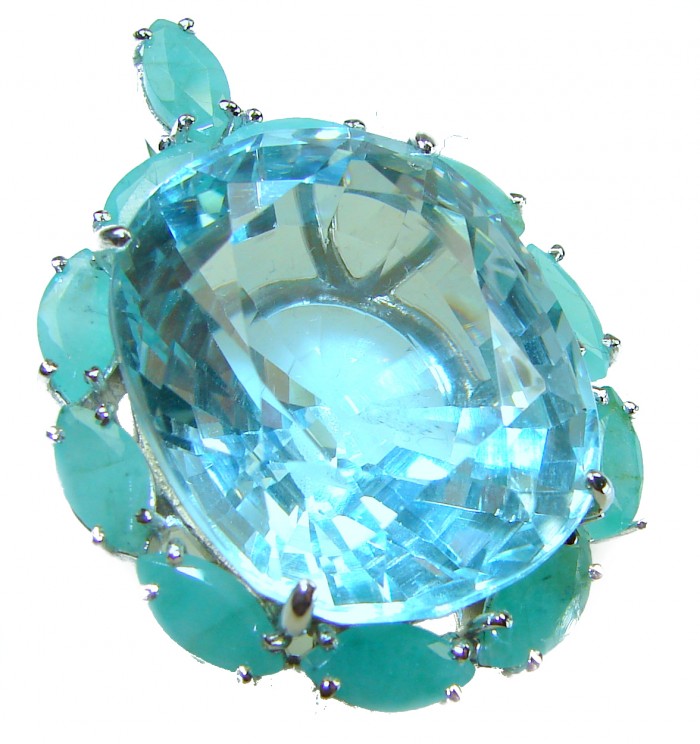Eau Pure authentic 29.5 carat Aquamarine Emerald .925 Sterling Silver Handcrafted pendant