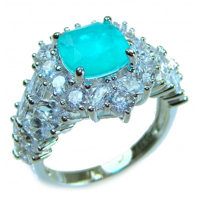 Authentic 6.2 carat Colombian Emerald .925 Sterling Silver handcrafted Ring size 7 1/4