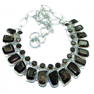 Precious genuine 88.9 carat Smoky Topaz .925 Sterling Silver handcrafted Necklace