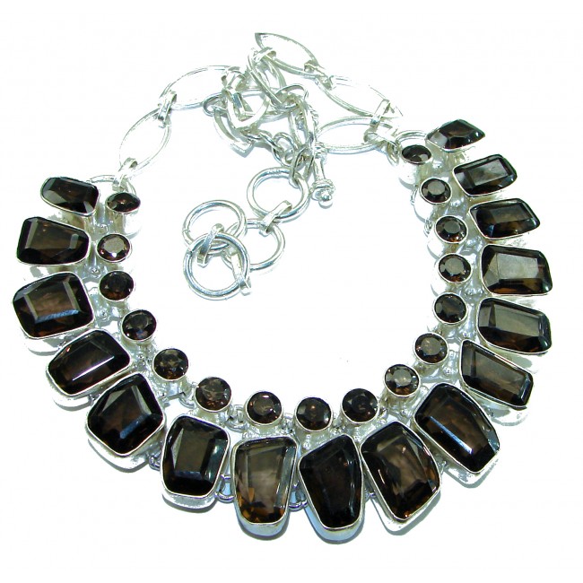 Precious genuine 88.9 carat Smoky Topaz .925 Sterling Silver handcrafted Necklace