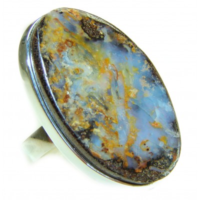 45.5 carat Australian Boulder Opal .925 Sterling Silver handcrafted ring size 8 adjustable