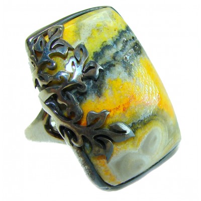 Vivid Beauty Yellow Bumble Bee .925 Jasper Sterling Silver ring s. 7