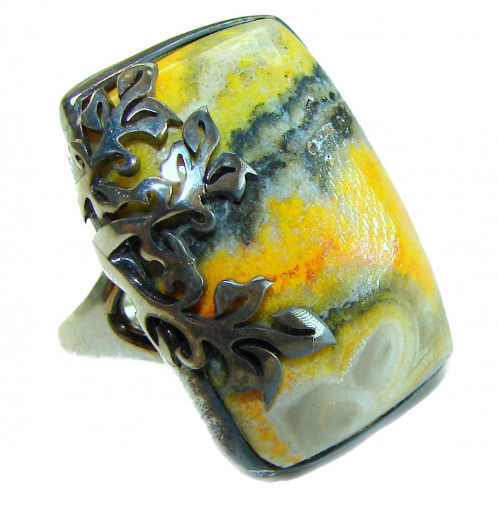 Vivid Beauty Yellow Bumble Bee .925 Jasper Sterling Silver ring s. 7
