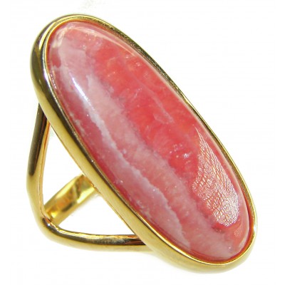 Large top quaity Argentinian Rhodochrosite 18K Gold over .925 Sterling Silver handmade ring size 8 3/4