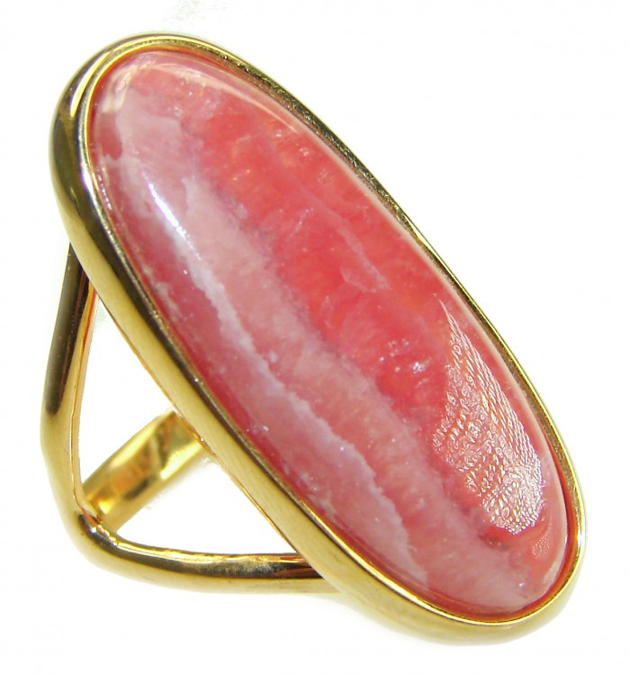 Large top quaity Argentinian Rhodochrosite 18K Gold over .925 Sterling Silver handmade ring size 8 3/4