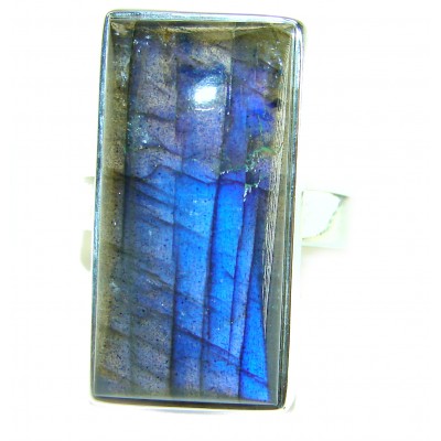 Black Velvet - Shimmering Natural Labradorite .925 Sterling Silver handcrafted Large ring size 8 adjustable