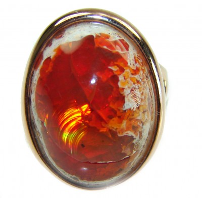 Queen of Fire best quality 25.4 carat Mexican Opal 18K Rose Gold over .925 Sterling Silver handmade ring 9