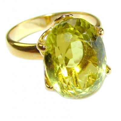 7.8 carat Genuine Lemon Quartz 14K Gold over .925 Sterling Silver handcrafted ring size 7 1/2