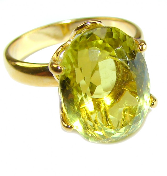 7.8 carat Genuine Lemon Quartz 14K Gold over .925 Sterling Silver handcrafted ring size 7 1/2
