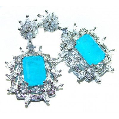 Royalty baquete cut 12.2 carat Paraiba Tourmaline .925 Sterling Silver entirely handmade earrings