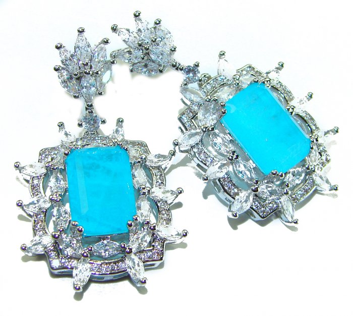 Royalty baquete cut 12.2 carat Paraiba Tourmaline .925 Sterling Silver entirely handmade earrings - video