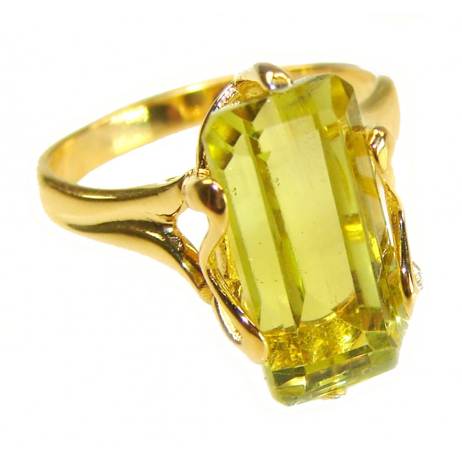 7.8 carat Genuine Lemon Quartz 14K Gold over .925 Sterling Silver handcrafted ring size 9