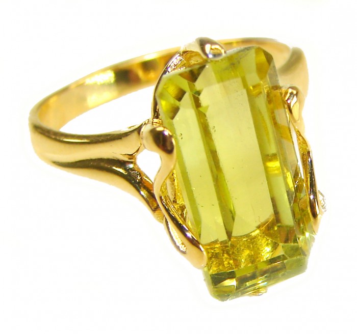 7.8 carat Genuine Lemon Quartz 14K Gold over .925 Sterling Silver handcrafted ring size 9