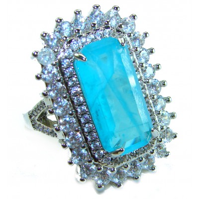 Luxurious baquette Cut 26.5 ctw Paraiba Tourmaline .925 Sterling Silver handcrafted Statement Ring size 8