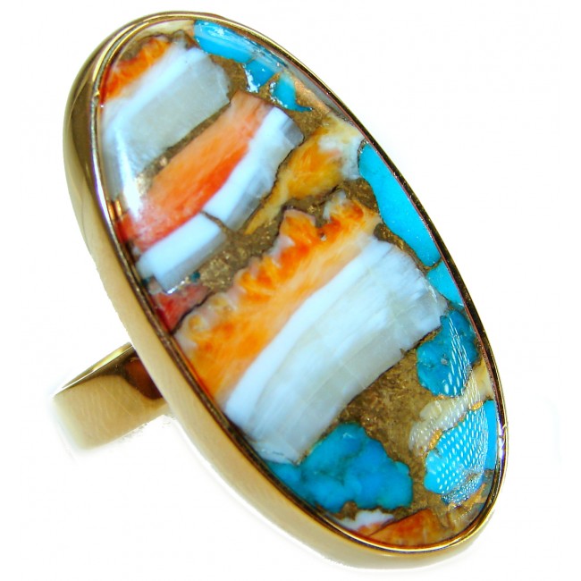 Rare 29.5 carat Oyster Turquoise 18K Gold over .925 Sterling Silver handcrafted Large ring; s. 7 adjustable