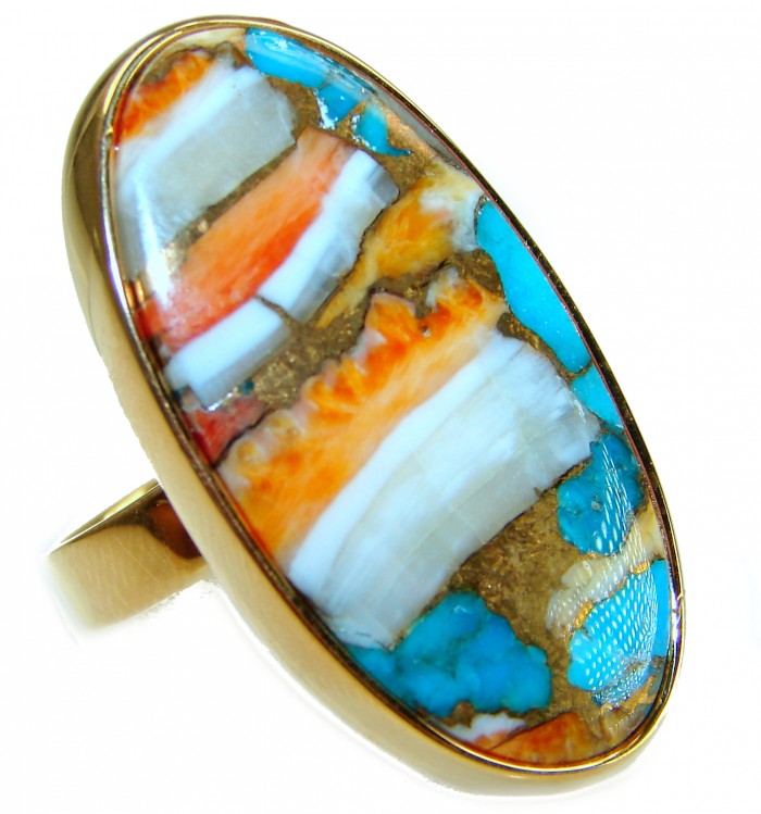 Rare 29.5 carat Oyster Turquoise 18K Gold over .925 Sterling Silver handcrafted Large ring; s. 7 adjustable