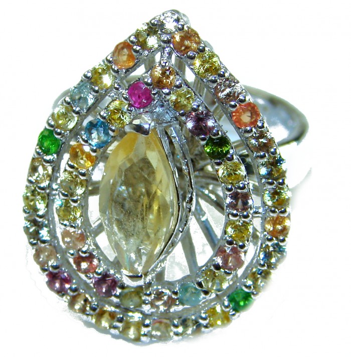 Authentic 17.5 carat Yellow Sapphire .925 Sterling Silver brilliantly handcrafted Statement ring s. 7