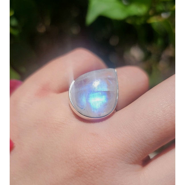 Top quality AAAAA quality Rainbow Moonstone .925 Sterling Silver handmade ring s. 10
