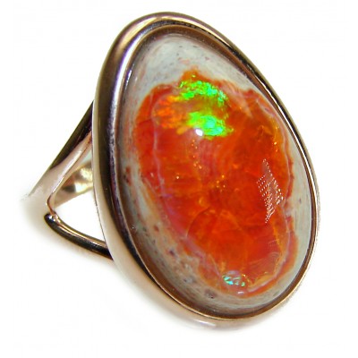 Bonfire Night best quality 12.5 carat Mexican Opal 18K Gold over .925 Sterling Silver handmade ring 8