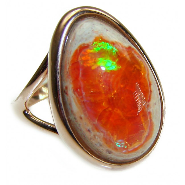 Bonfire Night best quality 12.5 carat Mexican Opal 18K Gold over .925 Sterling Silver handmade ring 8