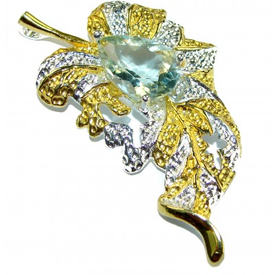 Precous Leaf Genuine Green Amethst 18K Gold over .925 Sterling Silver handcrafted Statement pendant
