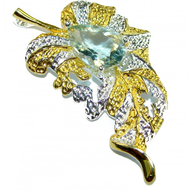 Precous Leaf Genuine Green Amethst 18K Gold over .925 Sterling Silver handcrafted Statement pendant